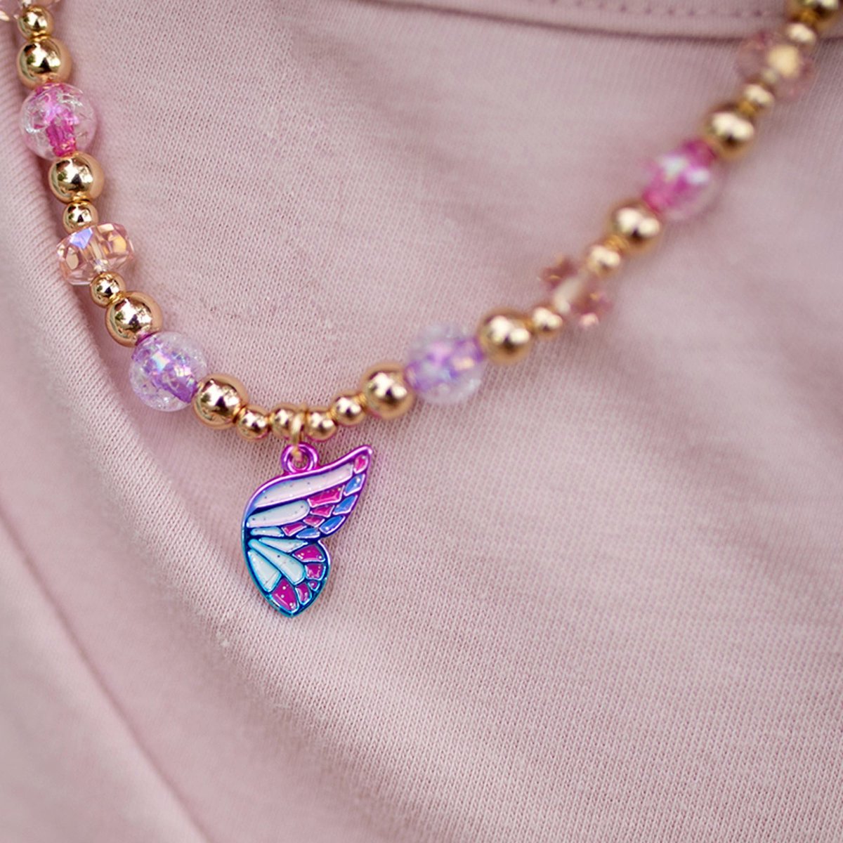 Collier d'amitié BFF duo papillon & arc-en-ciel rose, GREAT PRETENDERS
