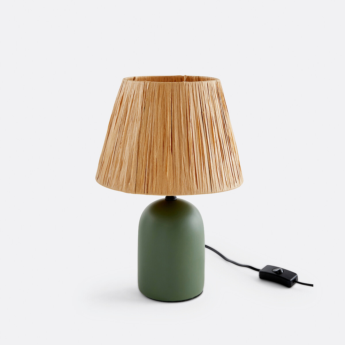 Lampe à poser céramique et raphia, Doblio naturel/vert de gris, LA REDOUTE INTERIEURS