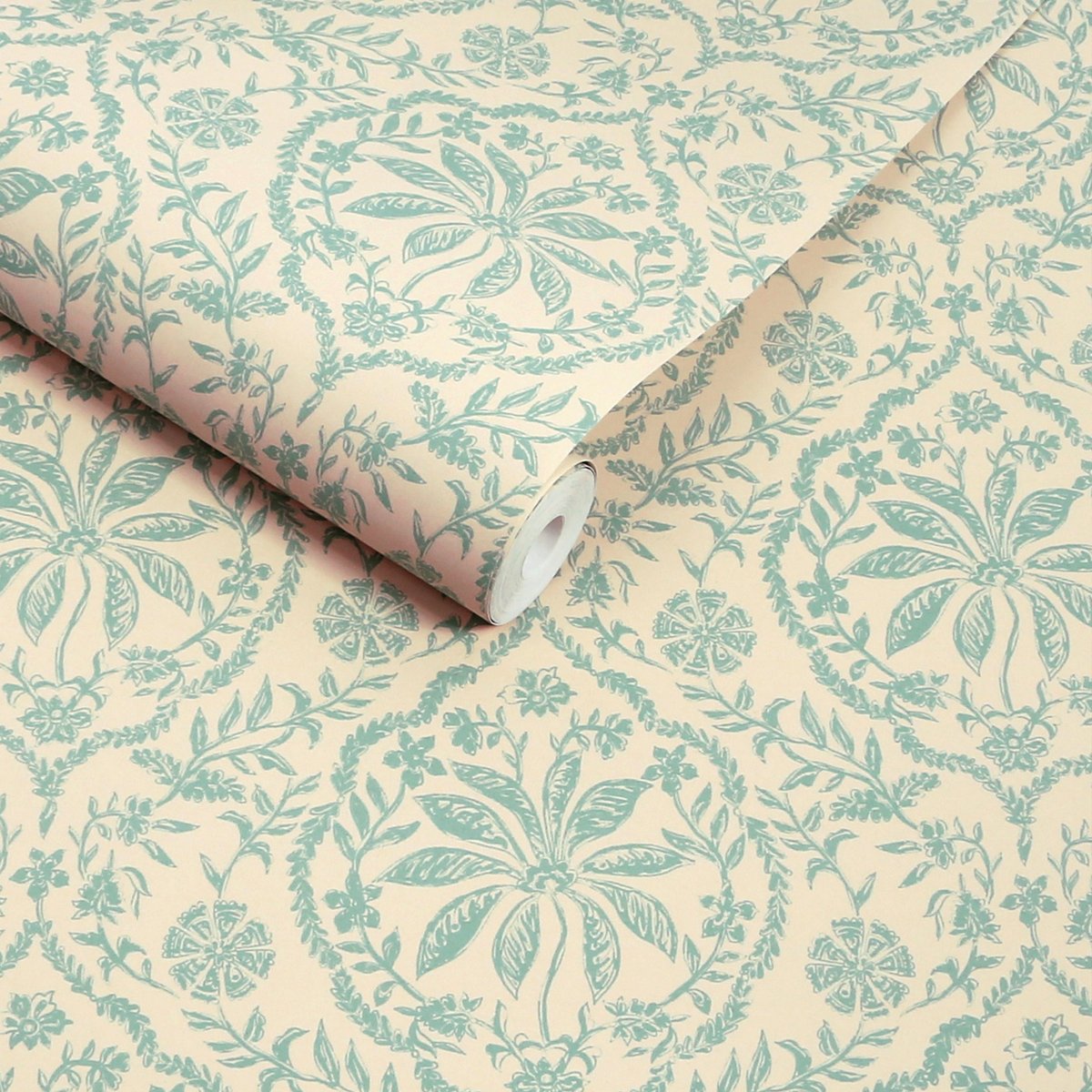 Papier peint fleurs en treillis bleu, JOULES