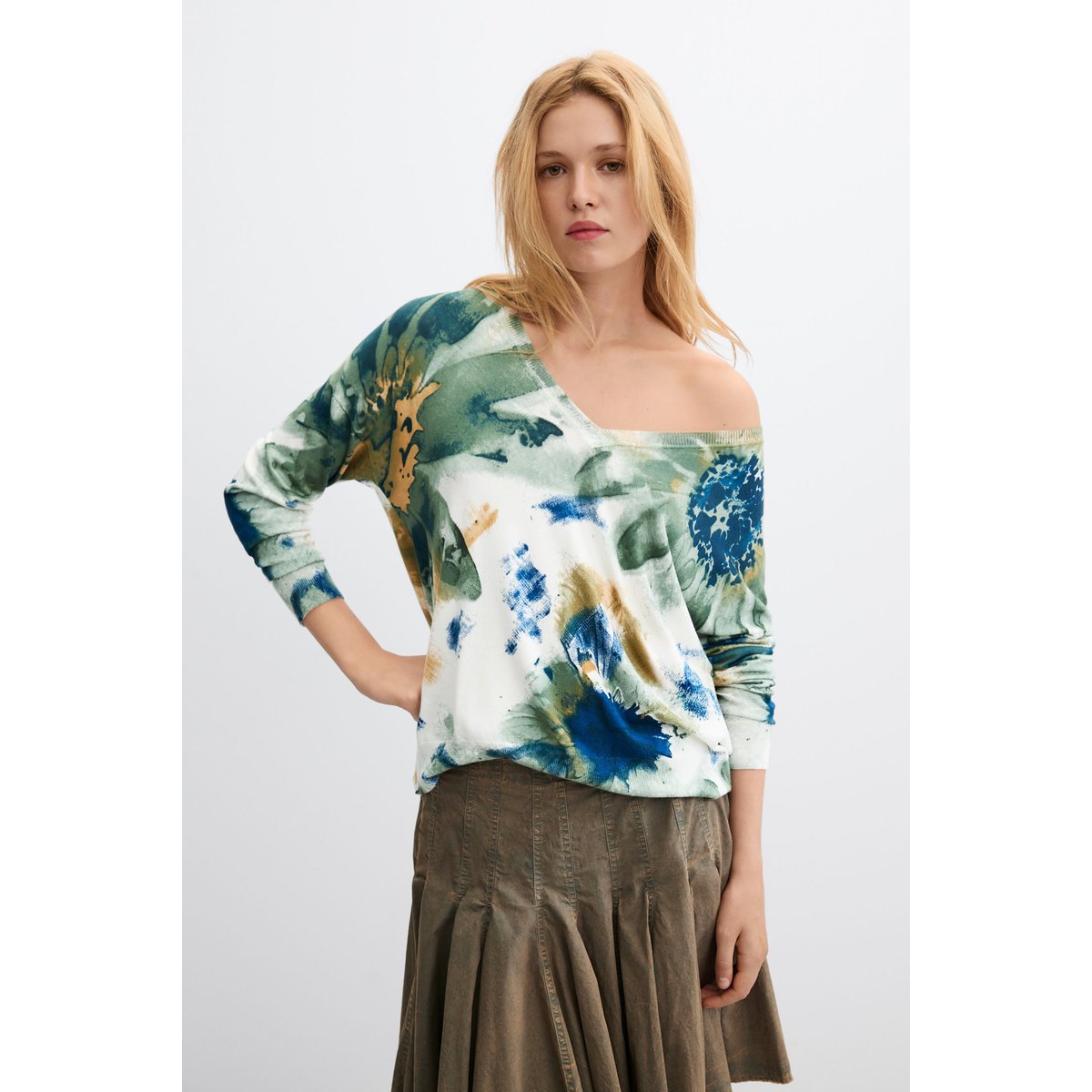 Pull fin imprimé blanc, DESIGUAL