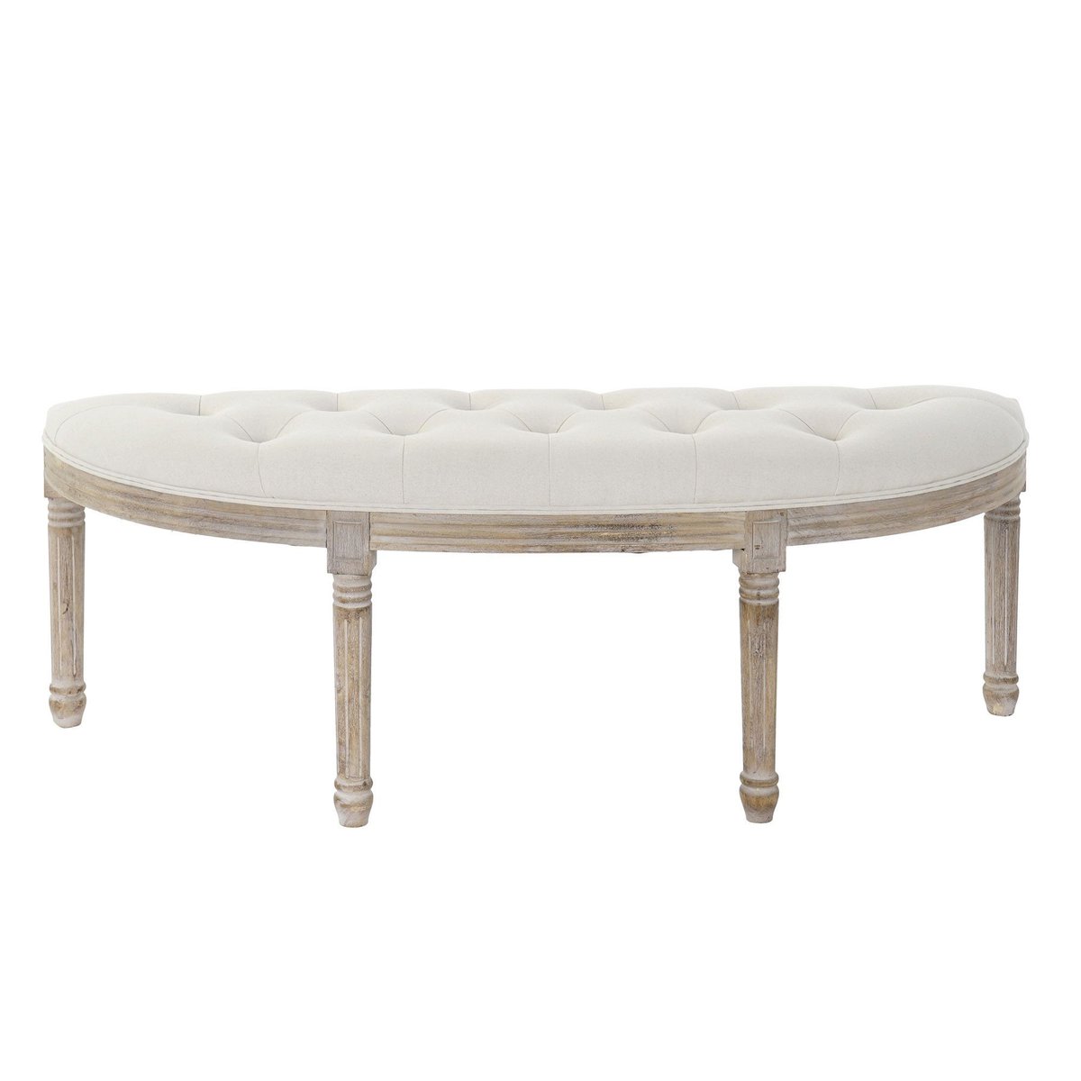 Banquette Demi-Lune Capitonnée Classique Bois et Polyester Beige beige, WADIGA