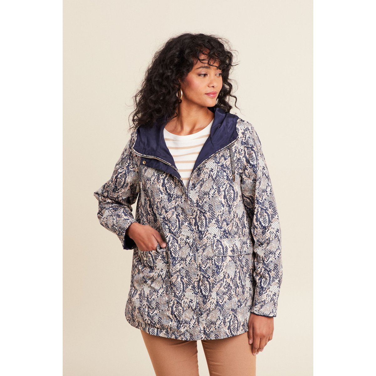 parka cintrée réversible à capuche beige, BREAL
