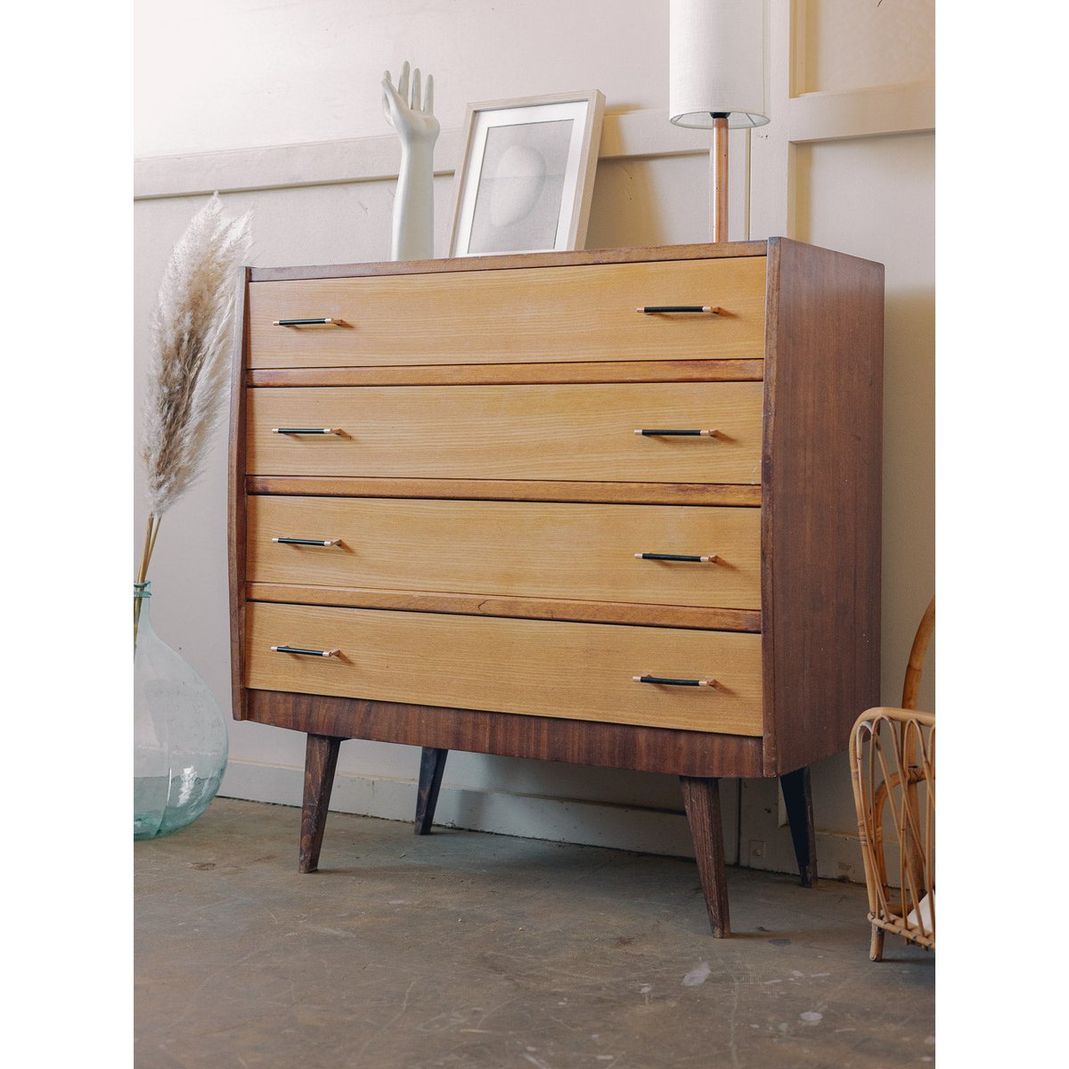 Commode années 60 Olga N°1080 - Bon état bois clair, DEBONGOUT