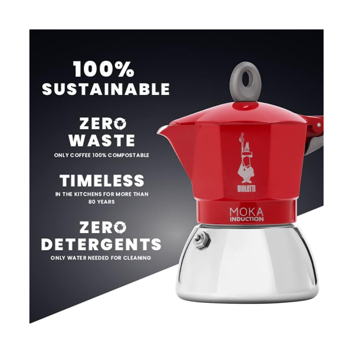 Cafetière Italienne Moka Induction rouge/inox, BIALETTI