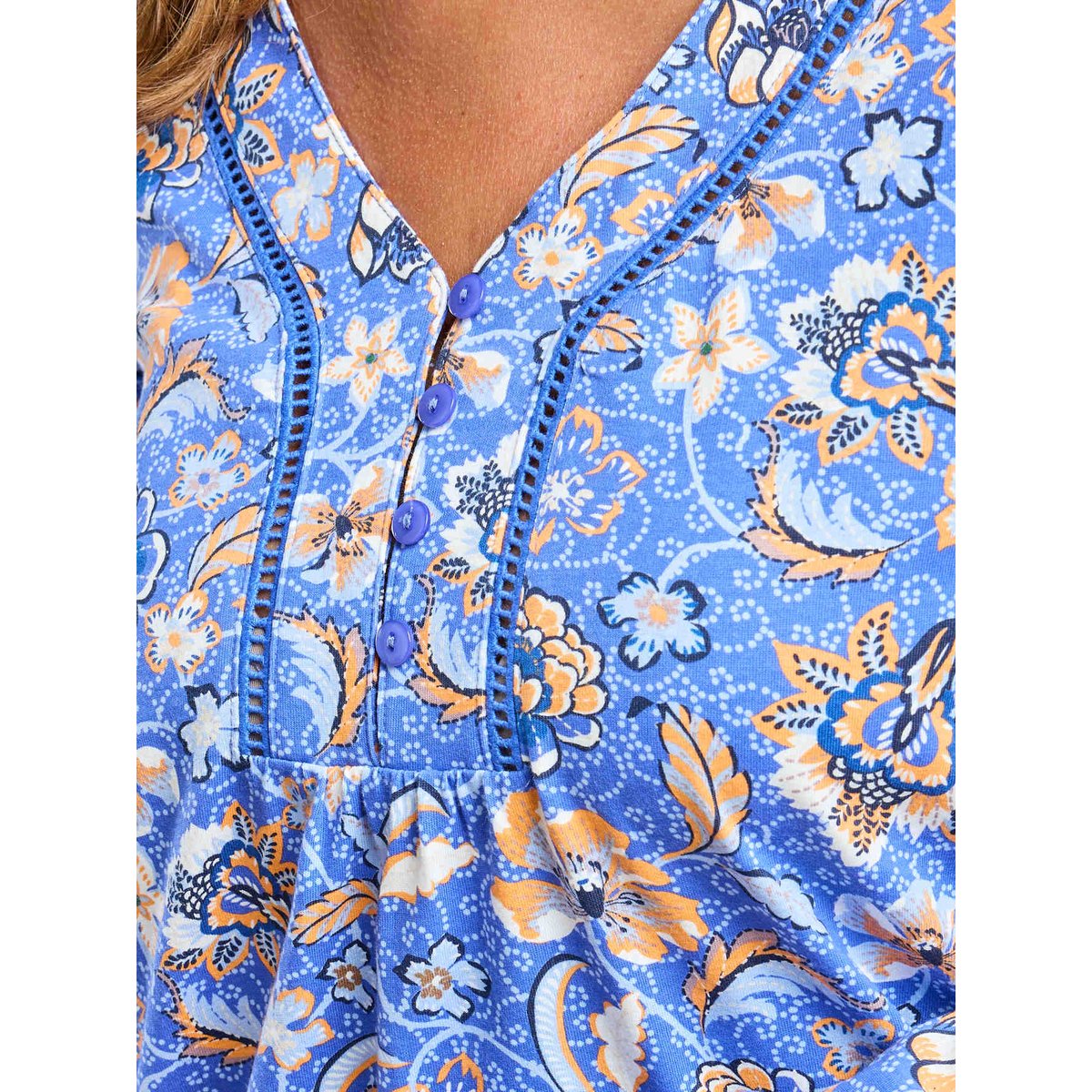 Chemise de nuit courte en jersey imprimé bleu, DAXON