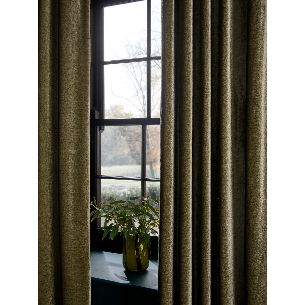 Rideaux doublés en chenille douce à œillets vert olive, NEXT