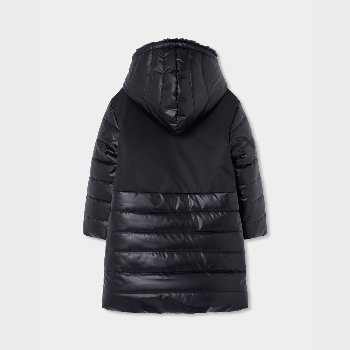 Parka fille en tissu technique à capuche noir, BOBOLI