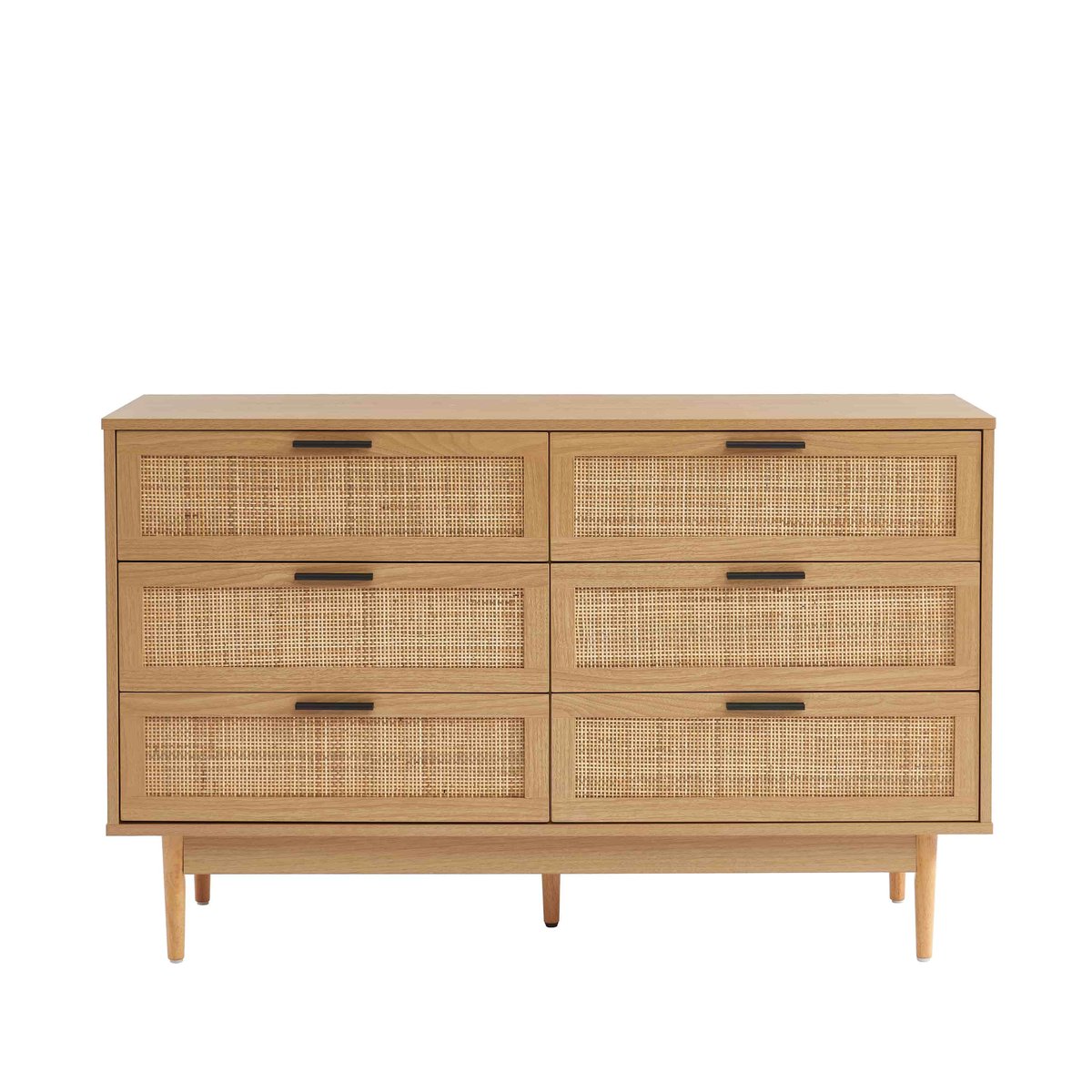 Commode cannage rotin 6 tiroirs AMANA chêne clair, BAÏTA