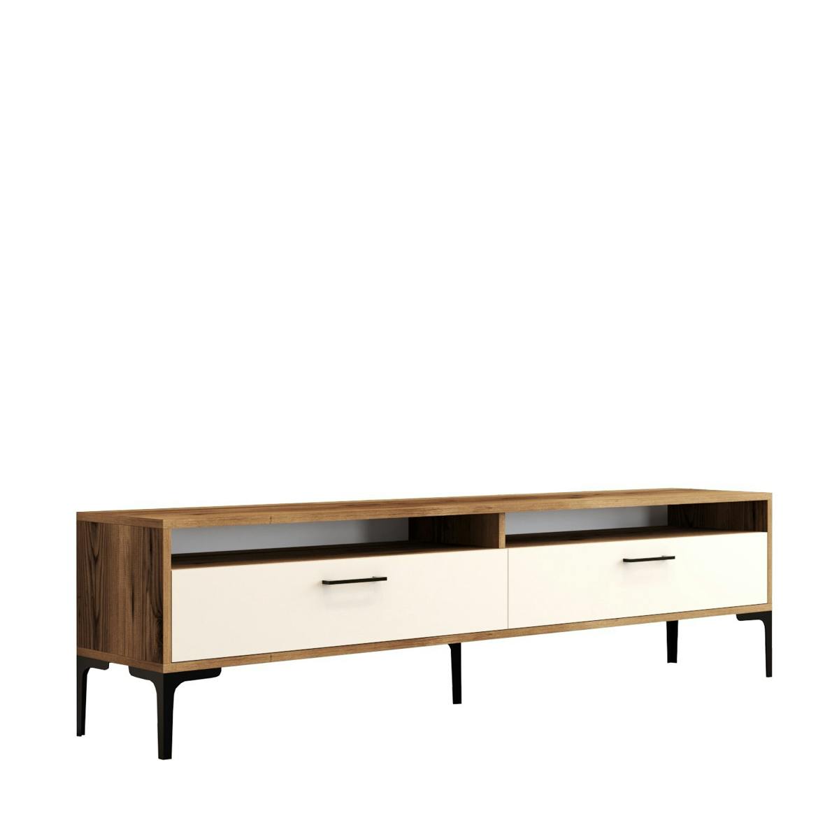 Meuble TV moderne décor bois foncé et portes crème JENA marron, PIER IMPORT