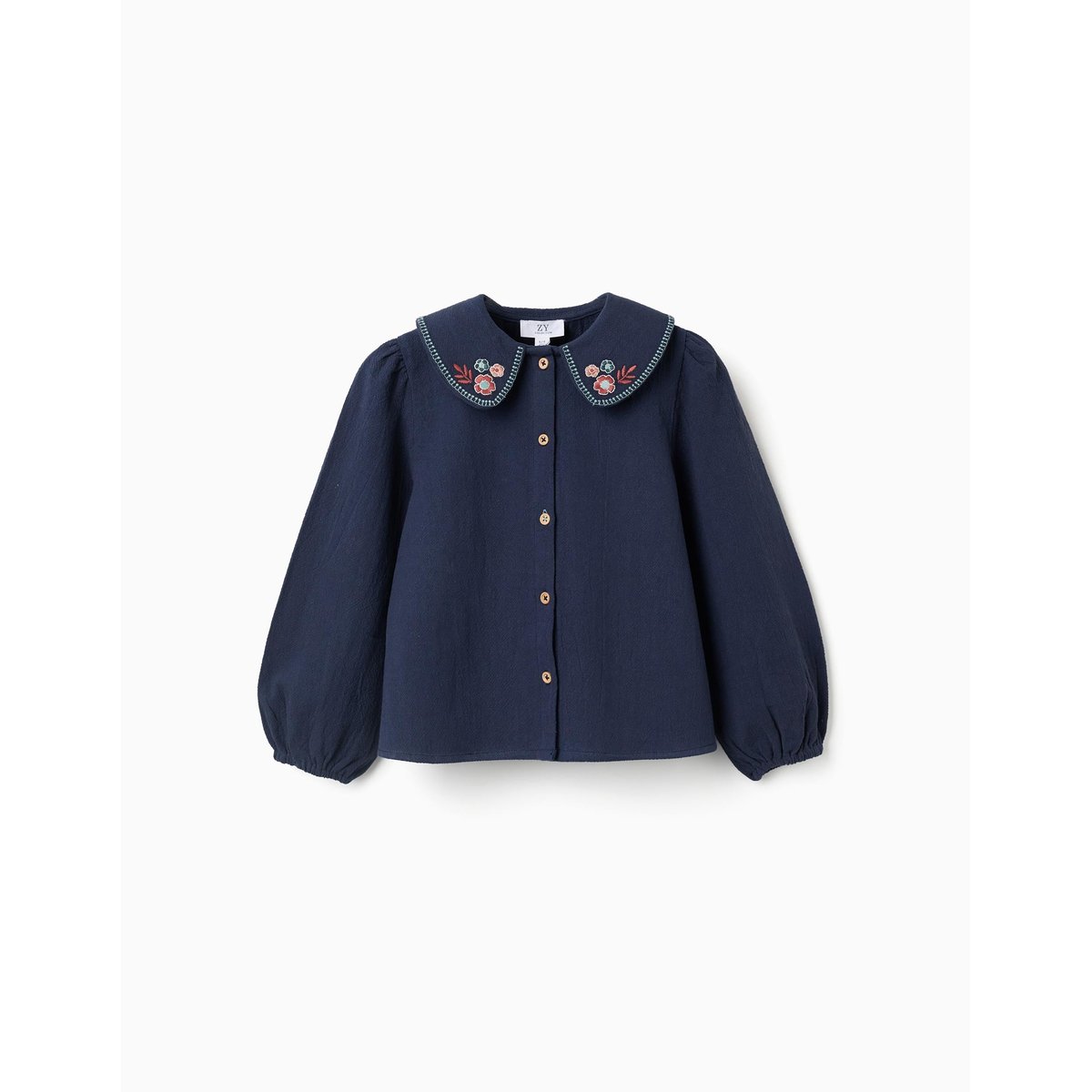 Blouse en coton à manches longues avec fleurs brodées bleu foncé, ZIPPY