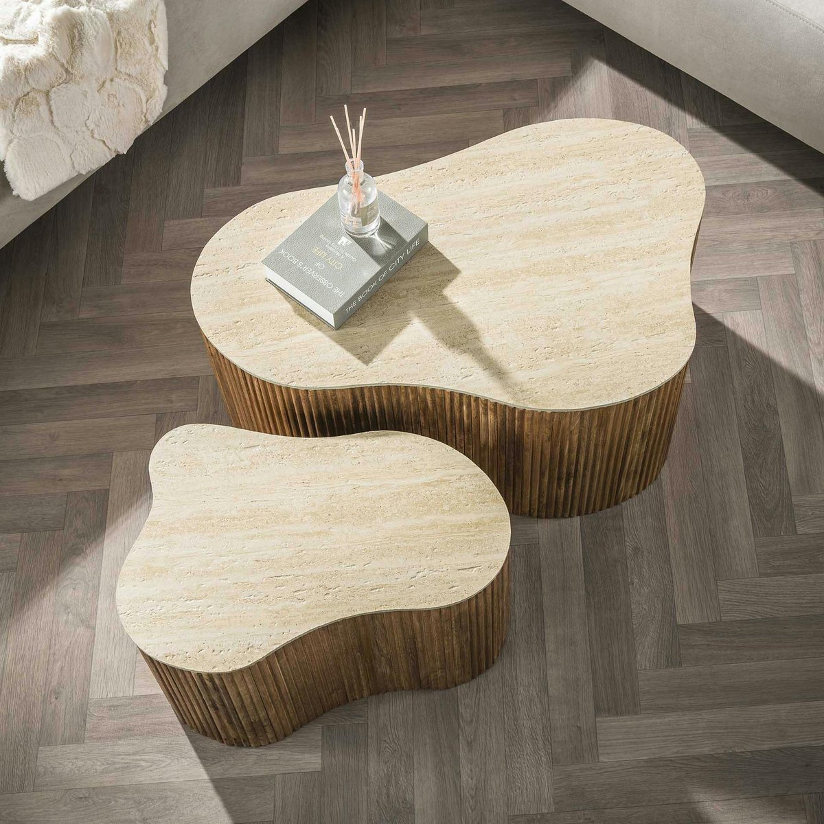 Table basse design organique effet travertin 3D (x2) ASCOLI beige, PIER IMPORT