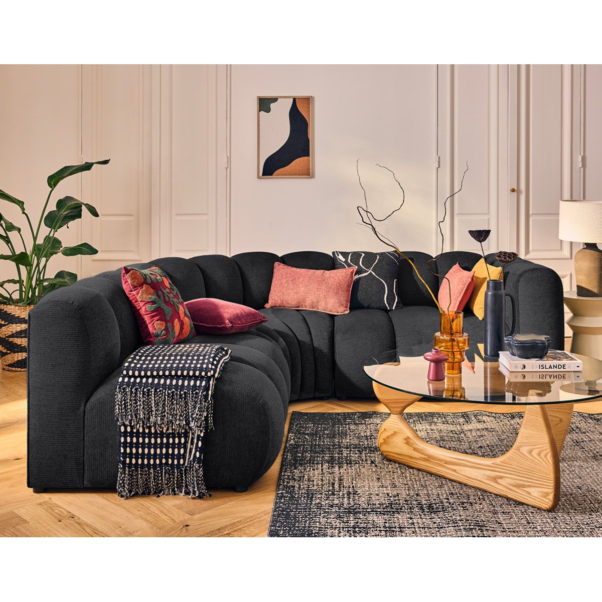 Module d'assise droit - DEBBIE noir, BEST MOBILIER