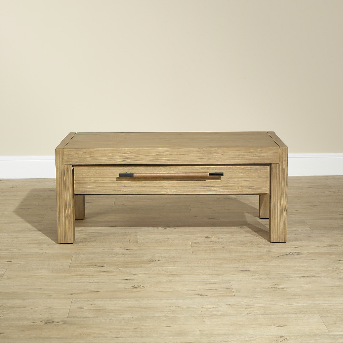 Table basse contemporaine en bois massif, 2 tiroirs MEGÈVE marron, ROBIN DES BOIS