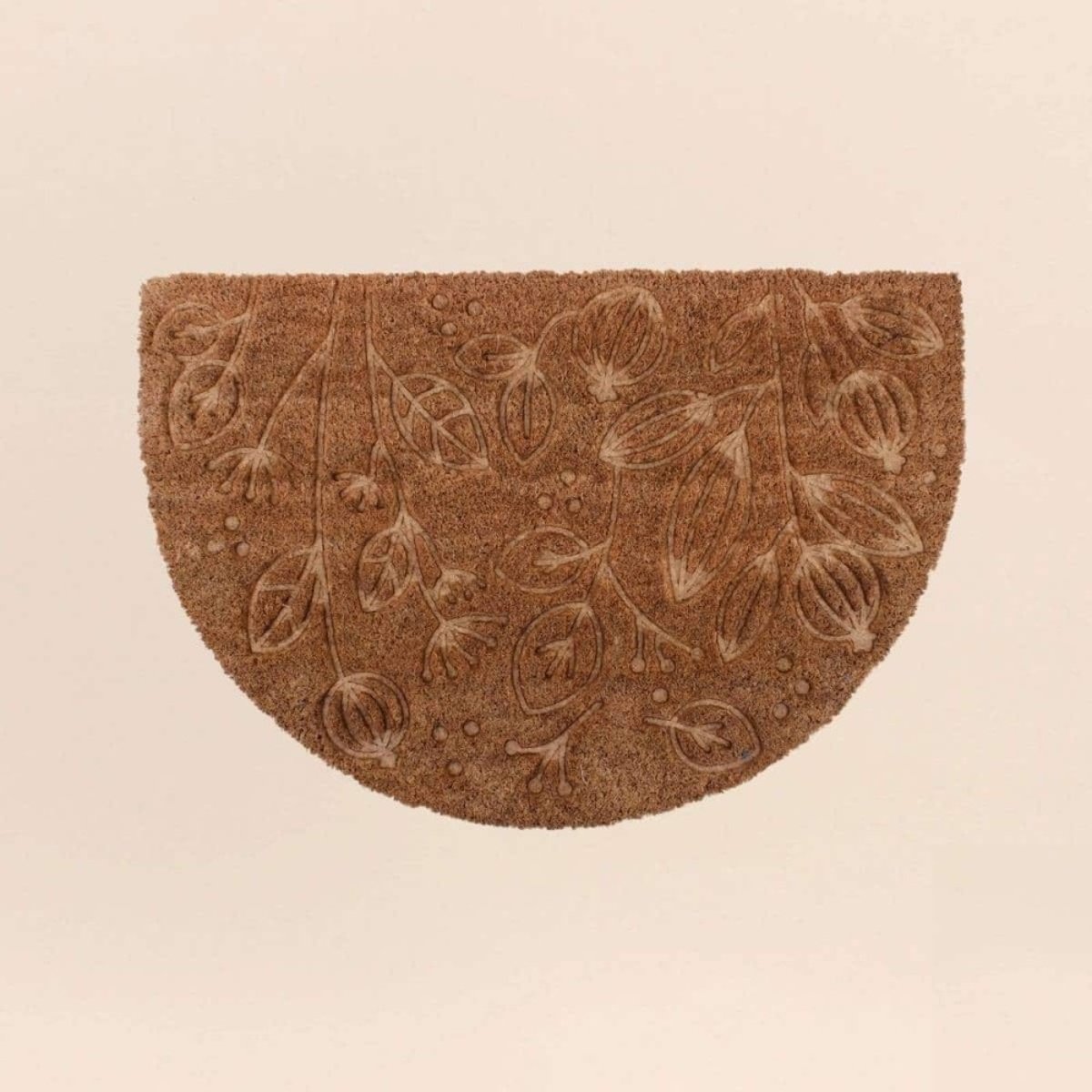 Paillasson demi lune embossé floral 40x60cm marron, ORNAMI