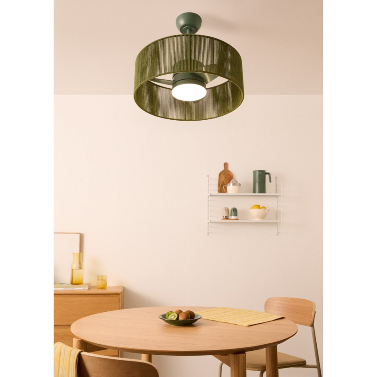 Ventilateur de plafond 25W lumière et télécommande WIND LAMP WOVEN sauge/sauge, CREATE