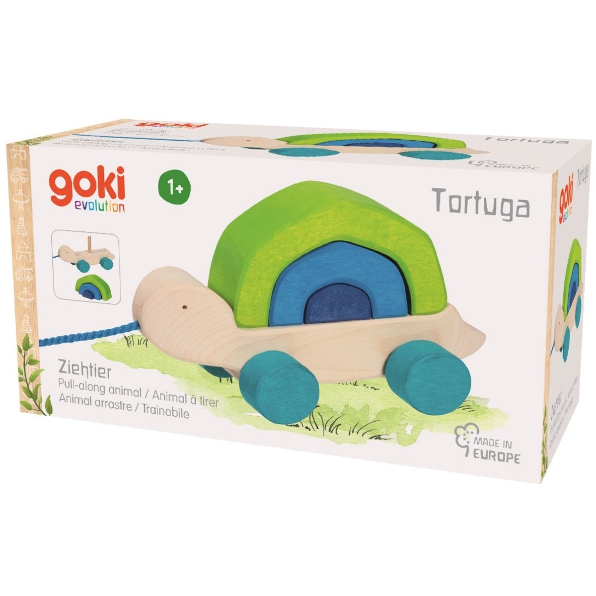 Tortuga tortue en bois à tirer vert, GOKI