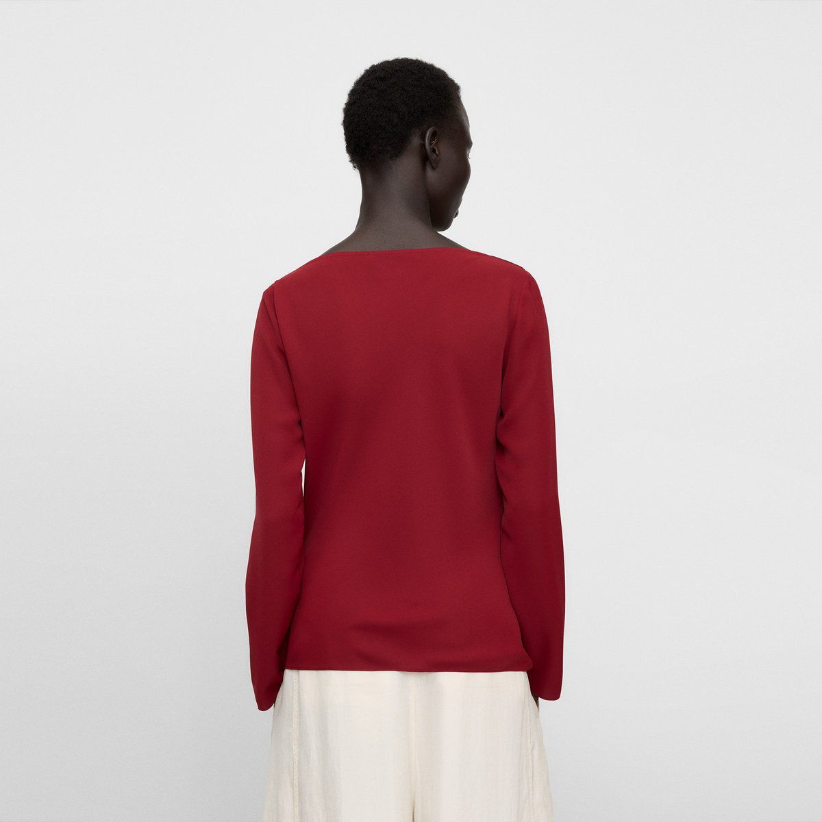 Blouse à encolure drapée et manches longues rouge foncé, ADOLFO DOMINGUEZ