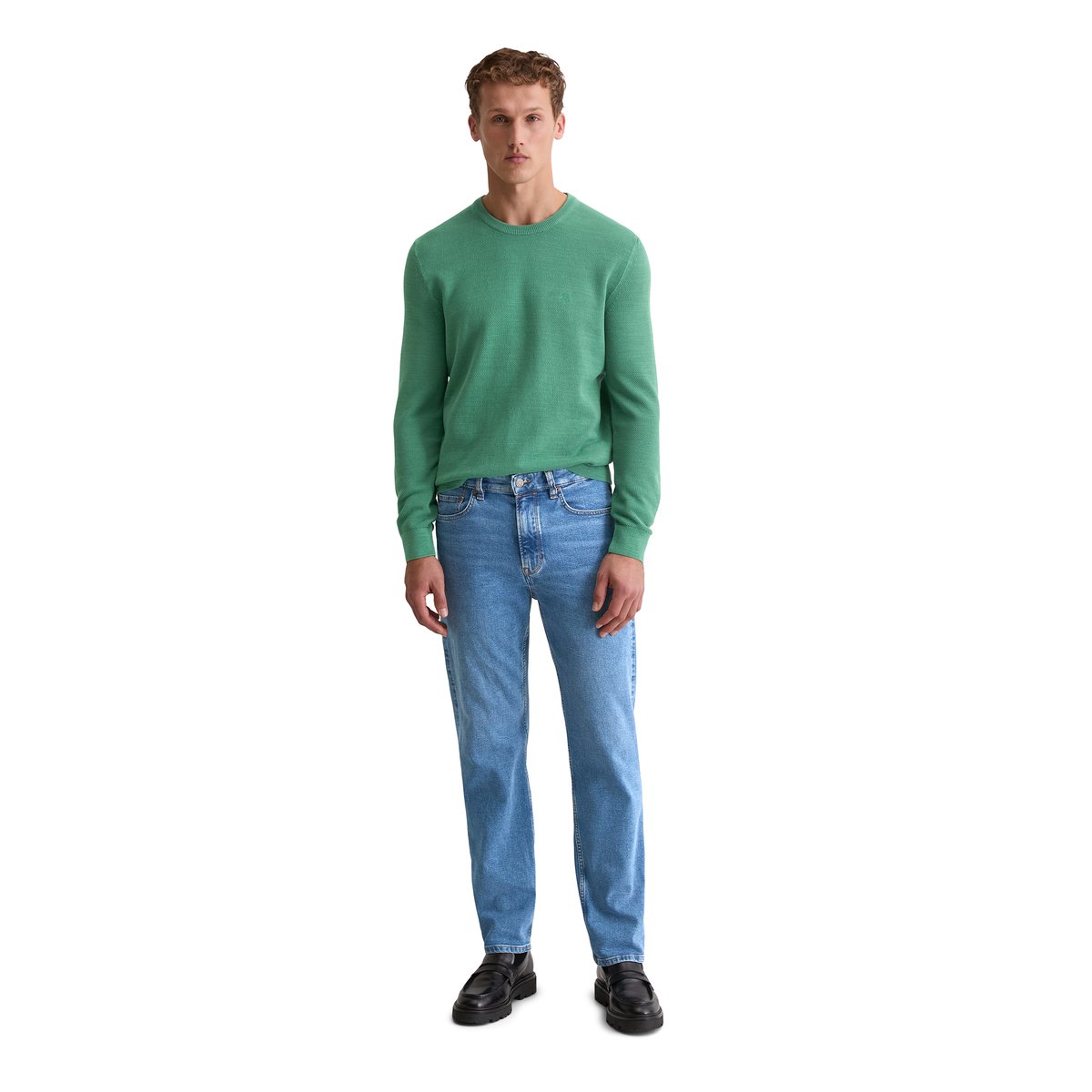 Pull-over regular en piqué de coton bio vert clair, MARC O'POLO