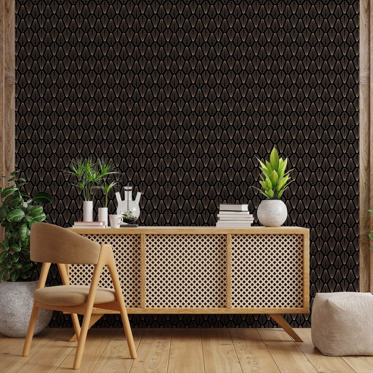 Papier peint, prisme art déco noir, HEXOA