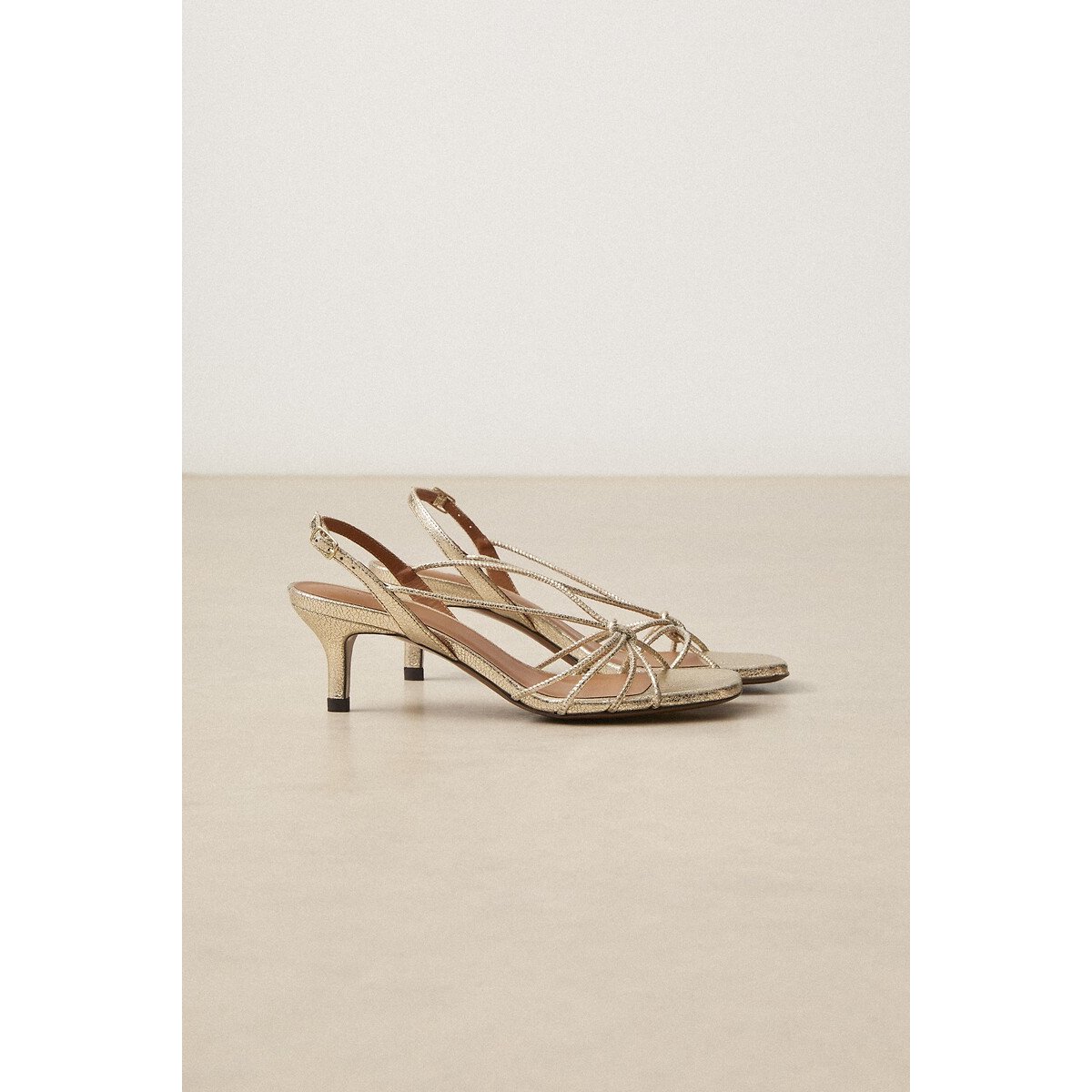 Leren sandalen met kleine hak n°470 platina, RIVECOUR