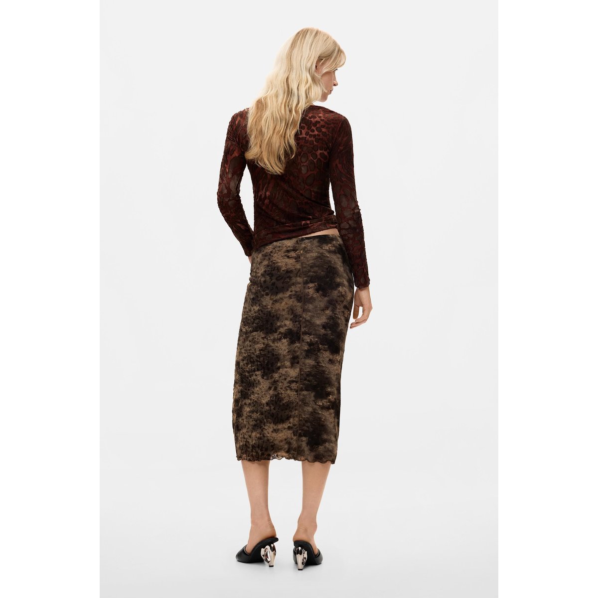 Jupe midi imprimée noir, DESIGUAL