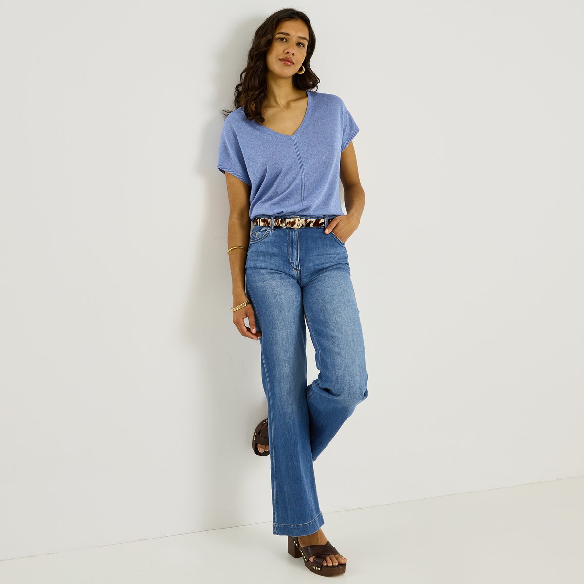 Pull brillant manches courtes bleu, GRAIN DE MALICE