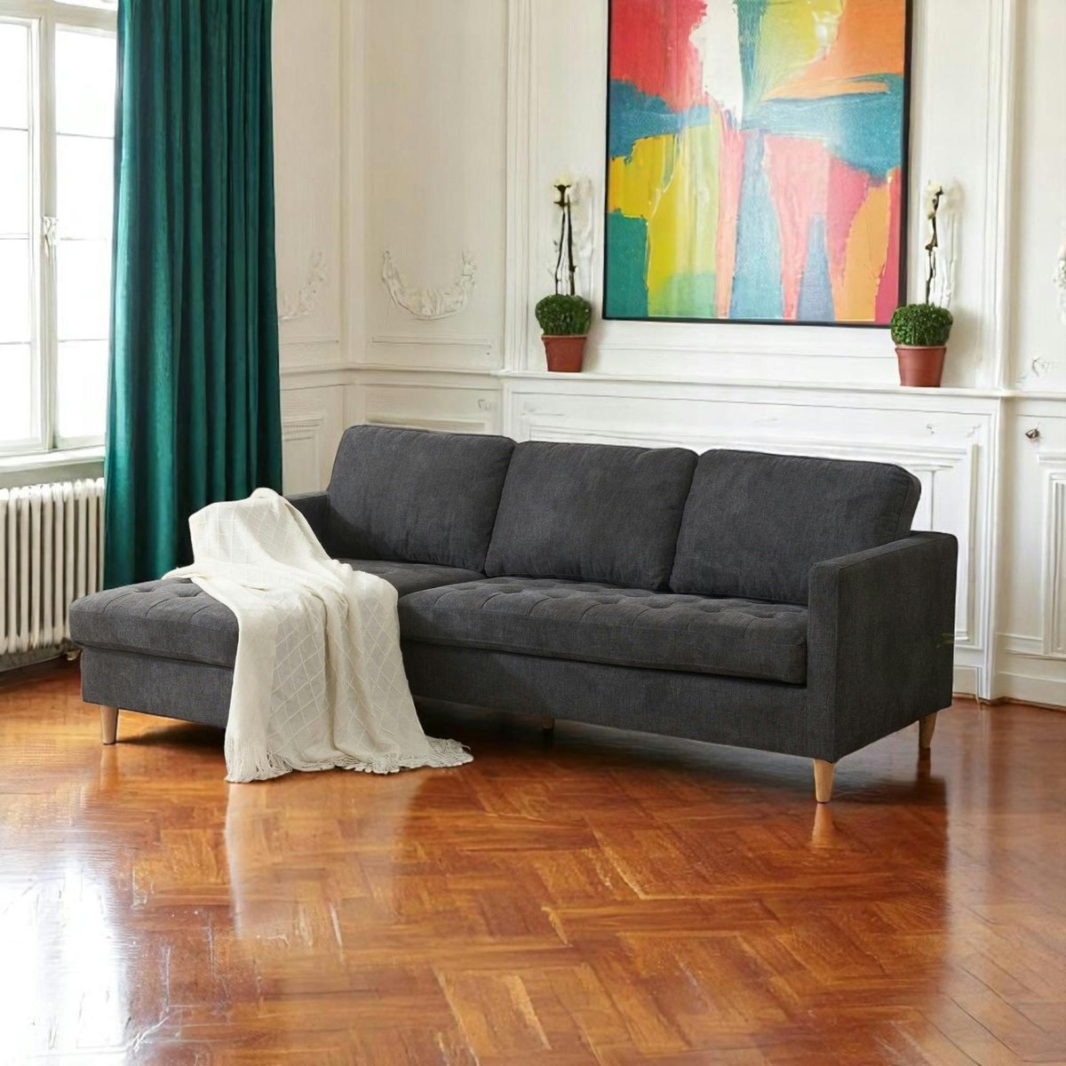 Canapé 3 places gris foncé avec méridienne BERLIN gris, PIER IMPORT