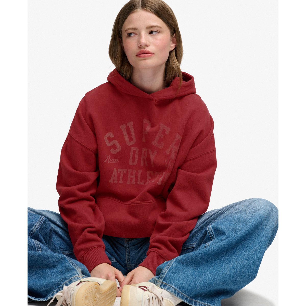 Sweat à capuche Athletic Essentials Décontracté rouge bordeaux, SUPERDRY
