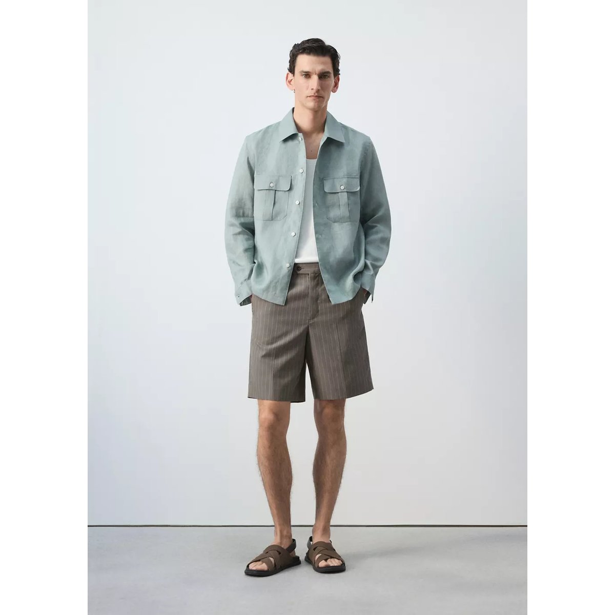 Bermuda à rayures en mélange de lyocell gris vison, MANGO MAN