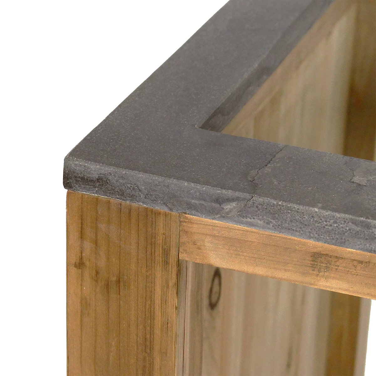 Meuble bas de cuisine en bois recyclé et pierre bleue CHAMPÊTRE bois clair, MADE IN MEUBLES