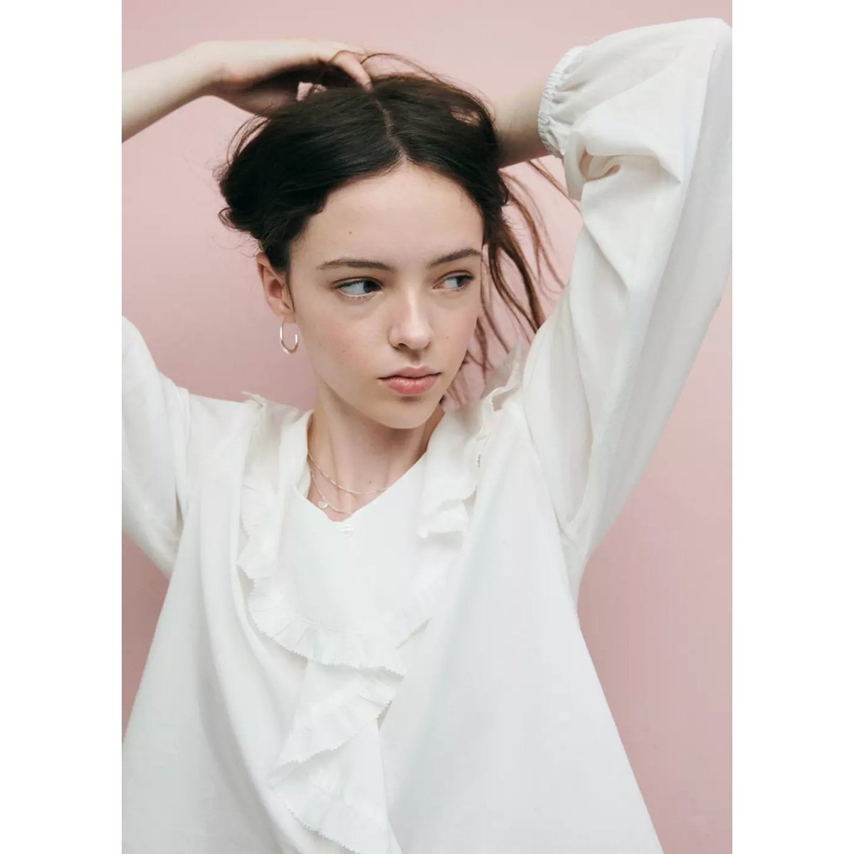 Blouse coton à volants blanc cassé, MANGO TEEN
