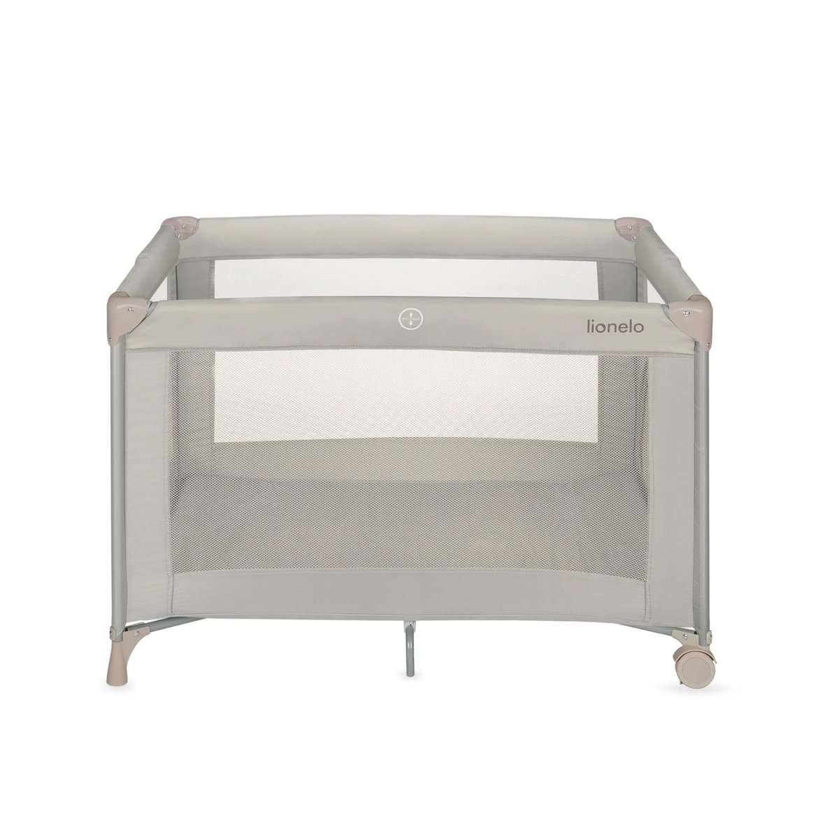 Lit parapluie bébé Amelie compact avec matelas Grey Concrete beige sand, LIONELO