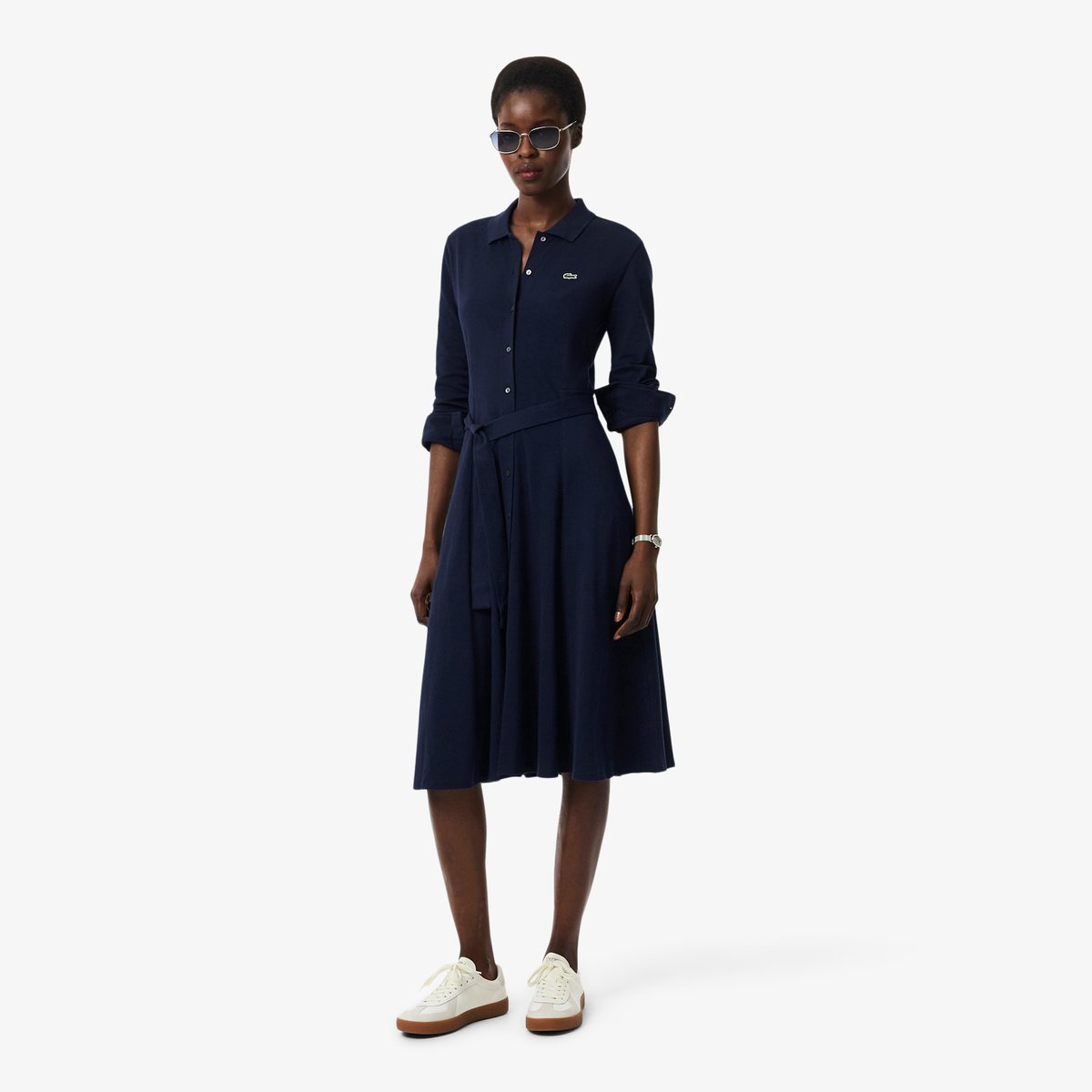 Robe col polo Petit Piqué ceinturée bleu-166, LACOSTE