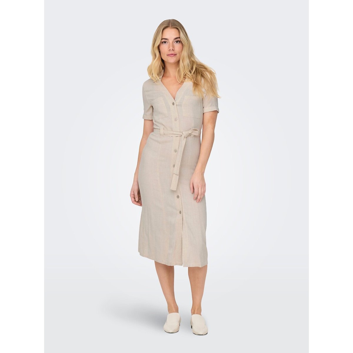 Robe manches courtes, avec ceinture ecru, ONLY