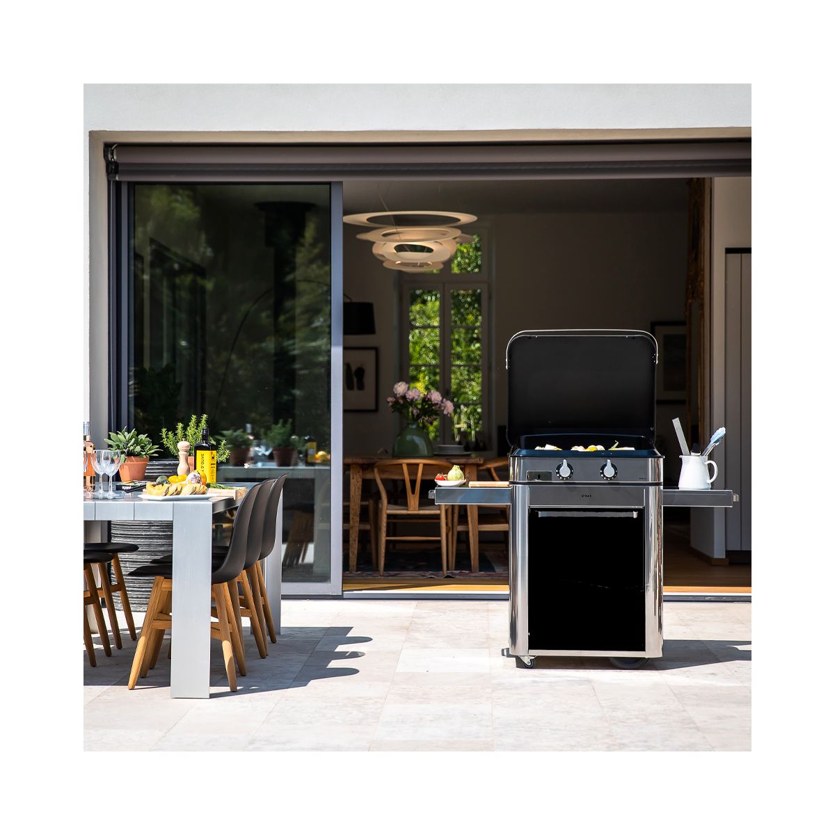 Plancha gaz Combo Enosign 65 Inox et Noir sur chariot, 56x40 cm noir, ENO