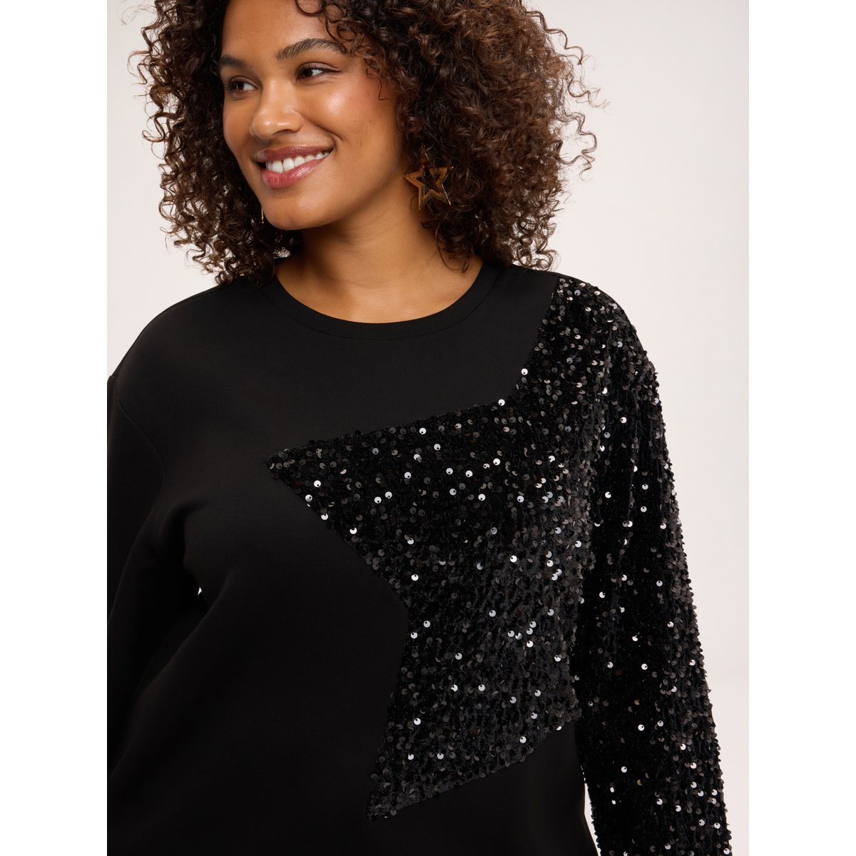 Sweat avec maxi étoile en paillettes noir, FIORELLA RUBINO