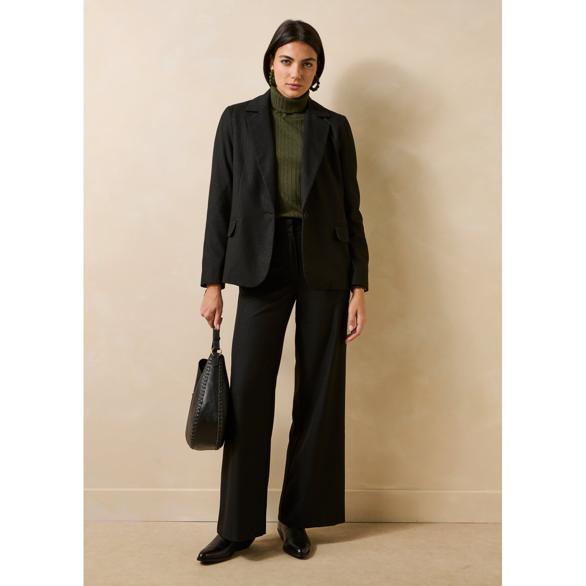 Veste tailleur à rayures manches longues noir, LA FEE MARABOUTEE