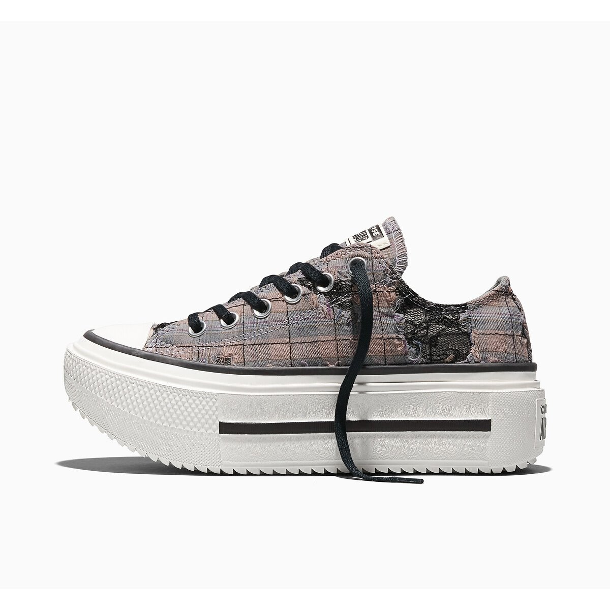 Baskets CHUCK TAYLOR ALL STAR LIFT DOUBLE STACK OX PLAID LACE MATERIAL rose/gris, CONVERSE