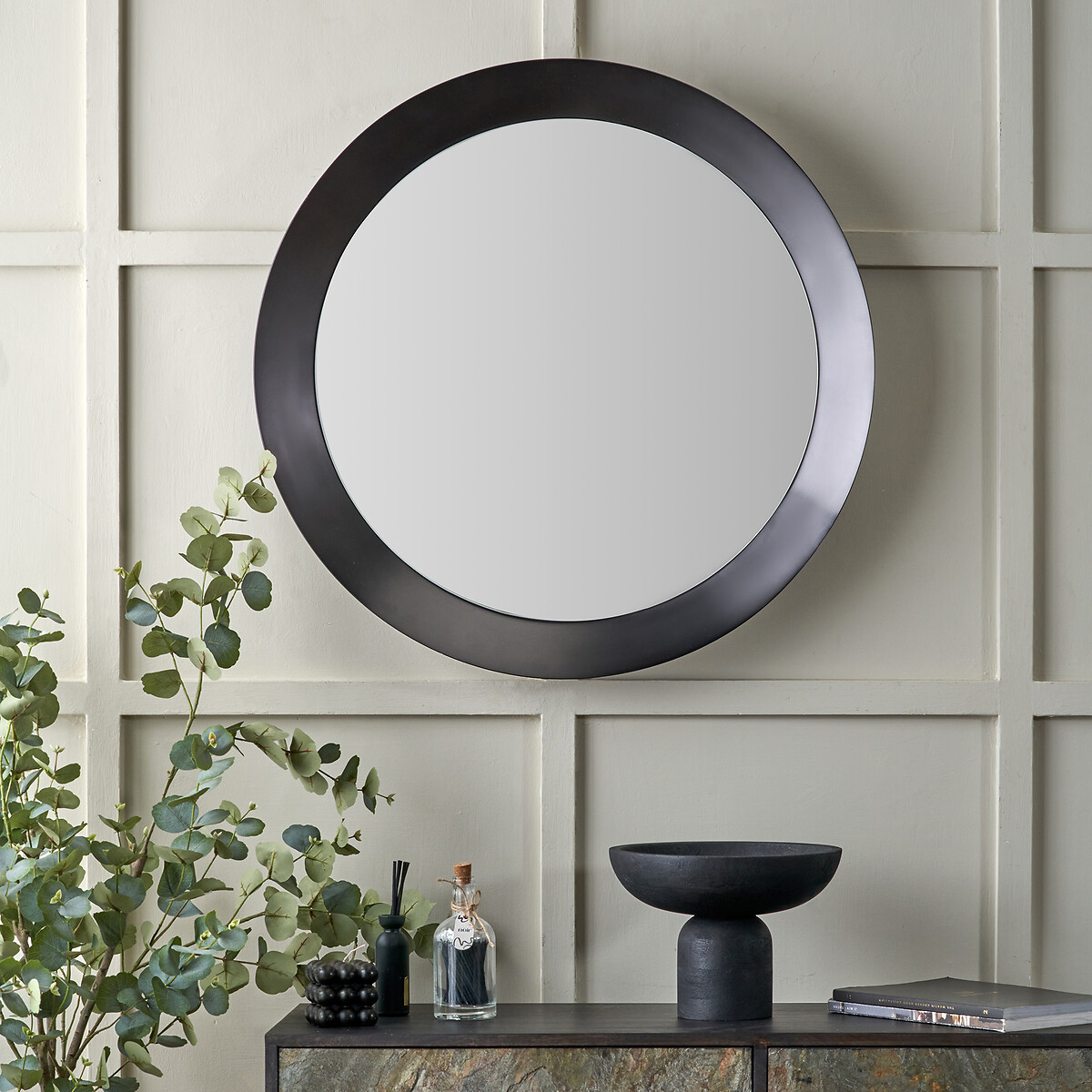 80cm Round Metal Angled Frame Mirror in Graphite graphite, ÉDITÉ