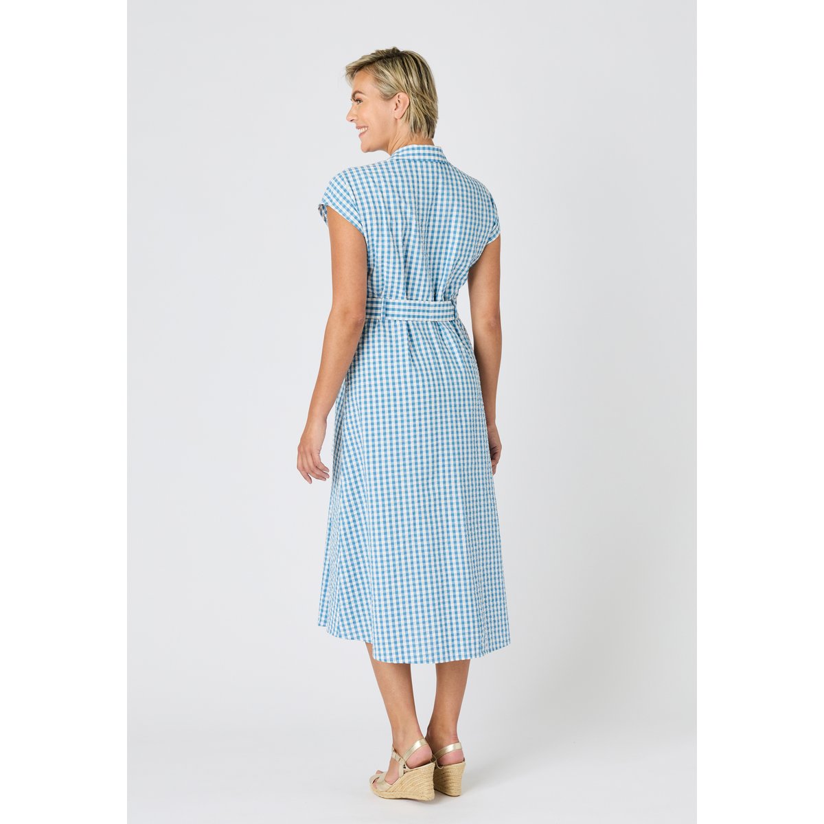 Robe-chemise tissu gaufré bleu petits carreaux, DAMART