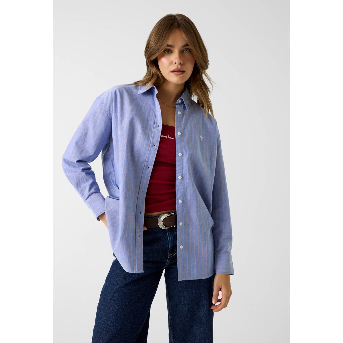 Chemise Oxford Oversize bleu ciel, GUESS