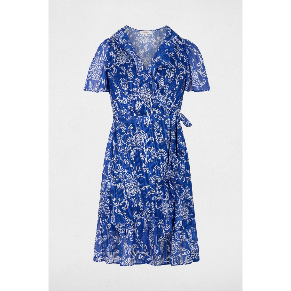 Robe courte col v multicolore, MORGAN