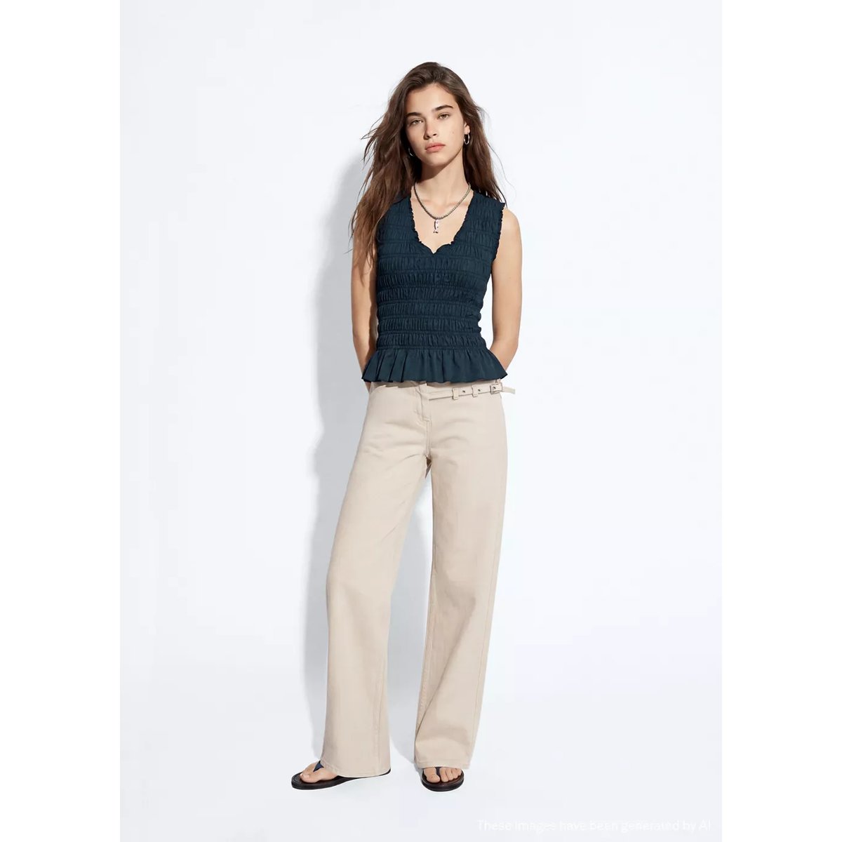 Top coton froncé bleu marine, MANGO TEEN
