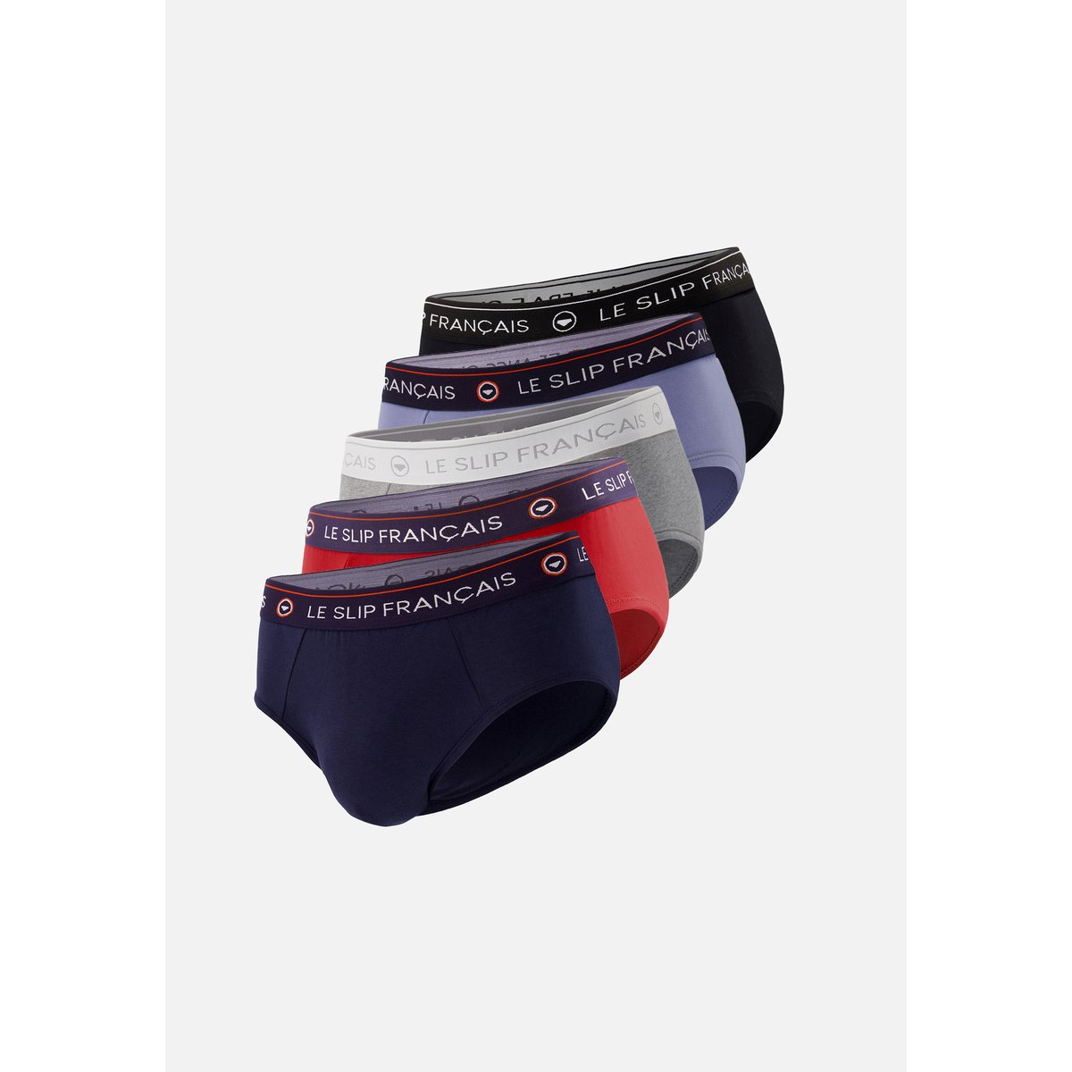 Lot de 5 slips en coton Intrepidecinquo noir bleu bleu marine gris chiné rouge, LE SLIP FRANCAIS