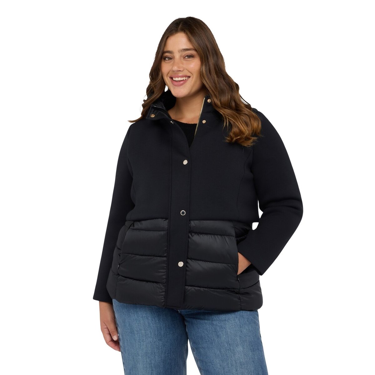 Veste matelassée bimatière avec capuche. noir, FIORELLA RUBINO