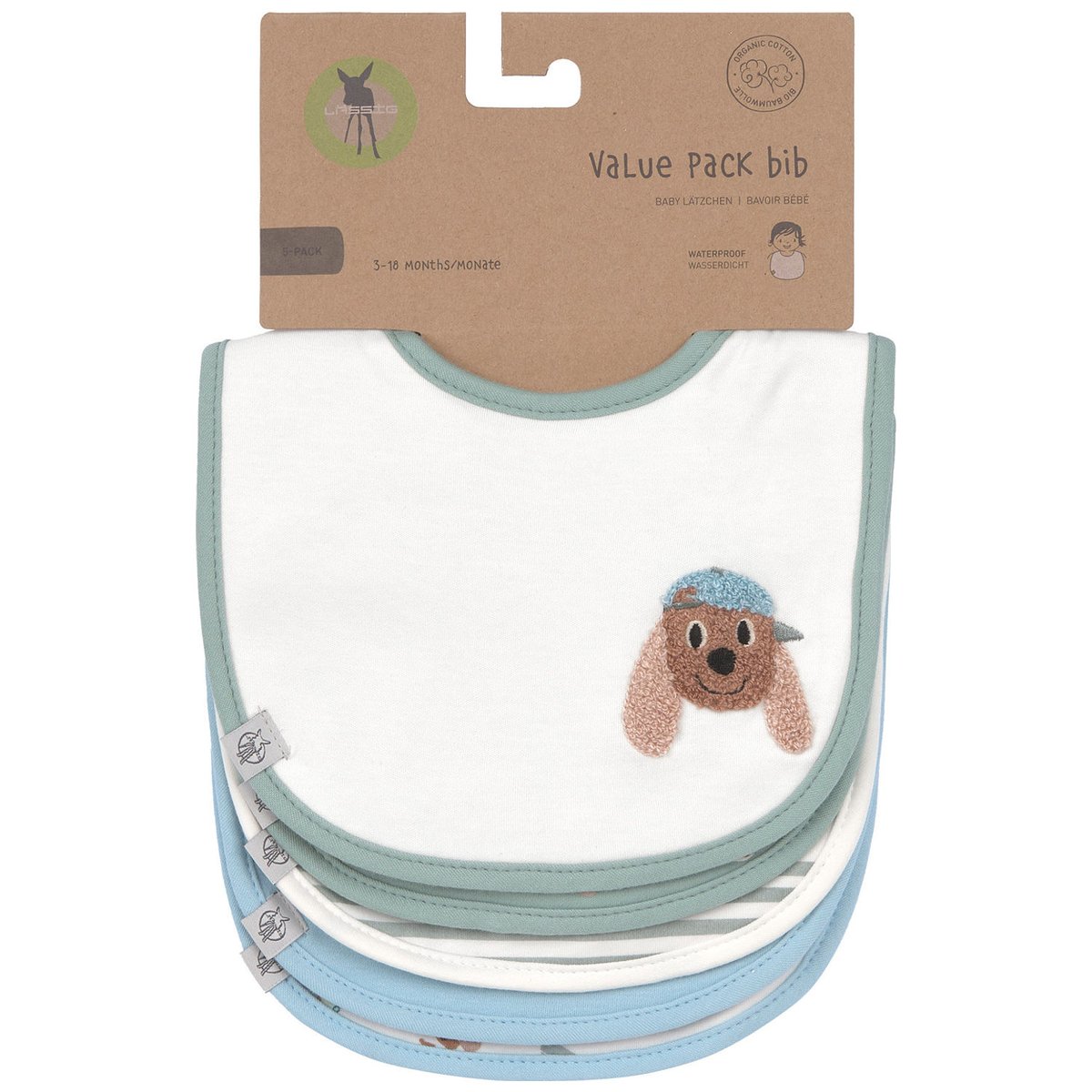 Lot de 5 bavoirs vert, marron, blanc, LASSIG