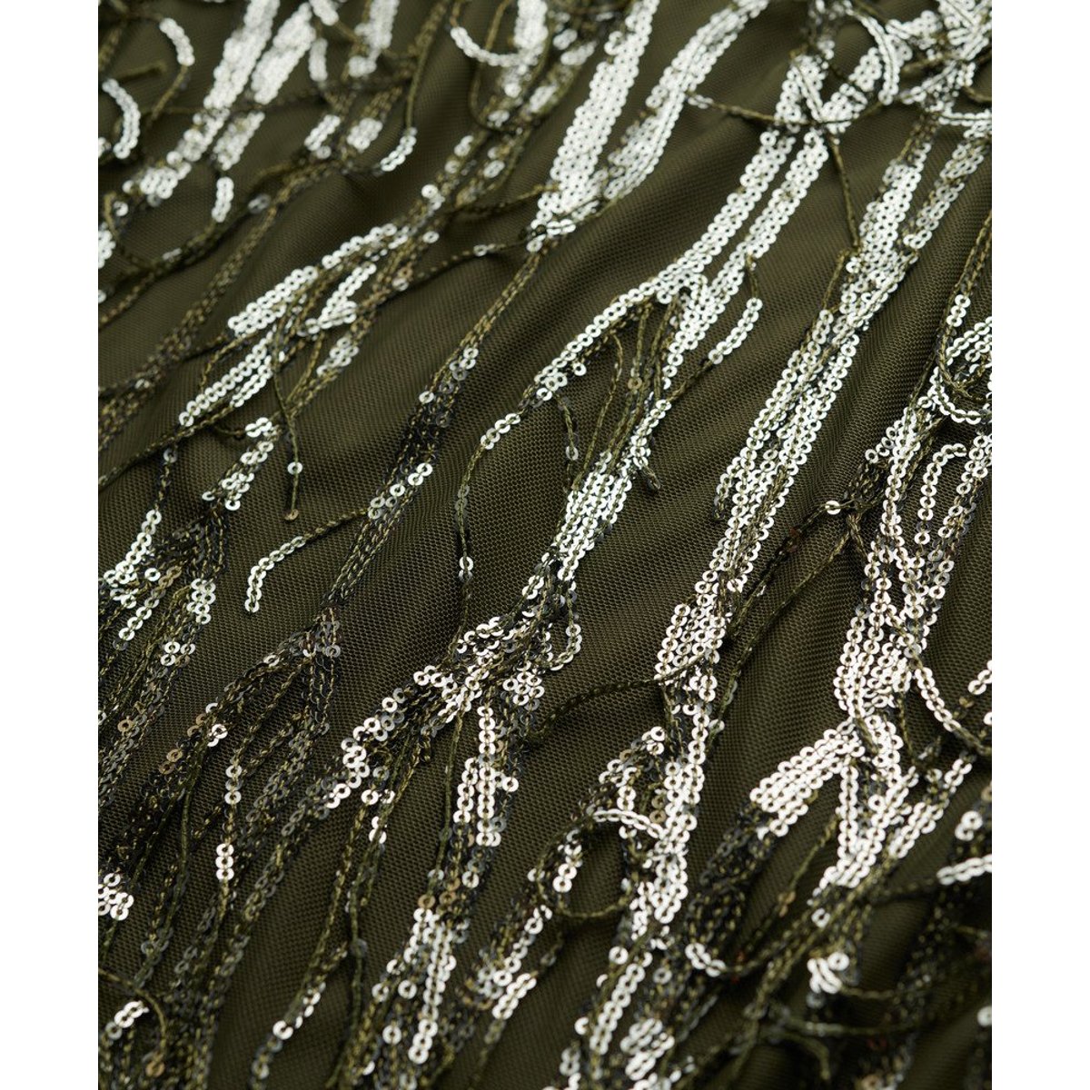 Robe courte à franges et sequins vert olive poudré, SUPERDRY