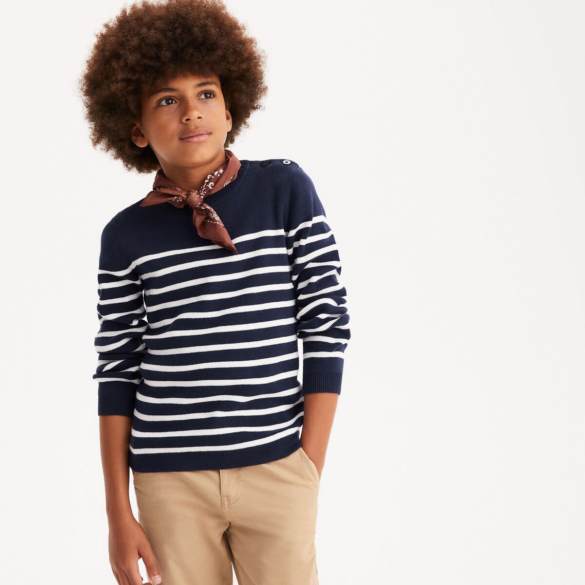 Kids Striped Fine Gauge Knit Jumper navy blue/ecru, LA REDOUTE COLLECTIONS