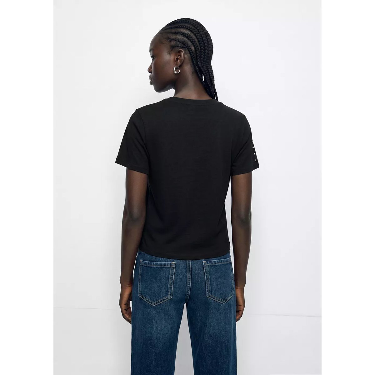 T-shirt en coton avec perles en forme d'étoiles noir, MANGO TEEN