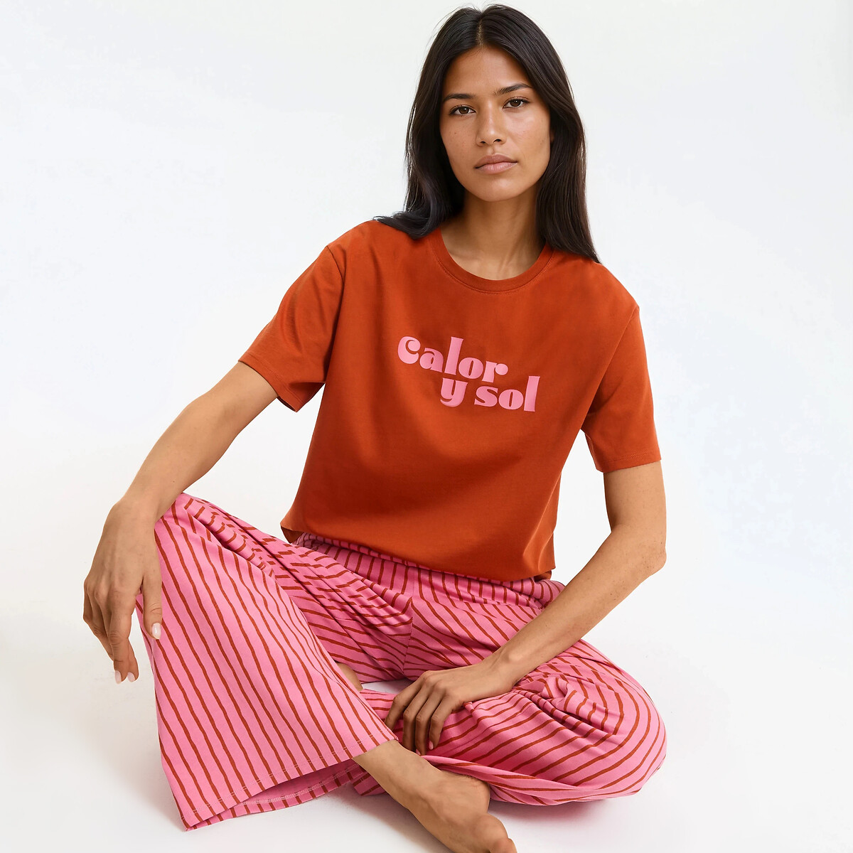 Pyjama en jersey de coton, manches courtes imprimé, LA REDOUTE COLLECTIONS